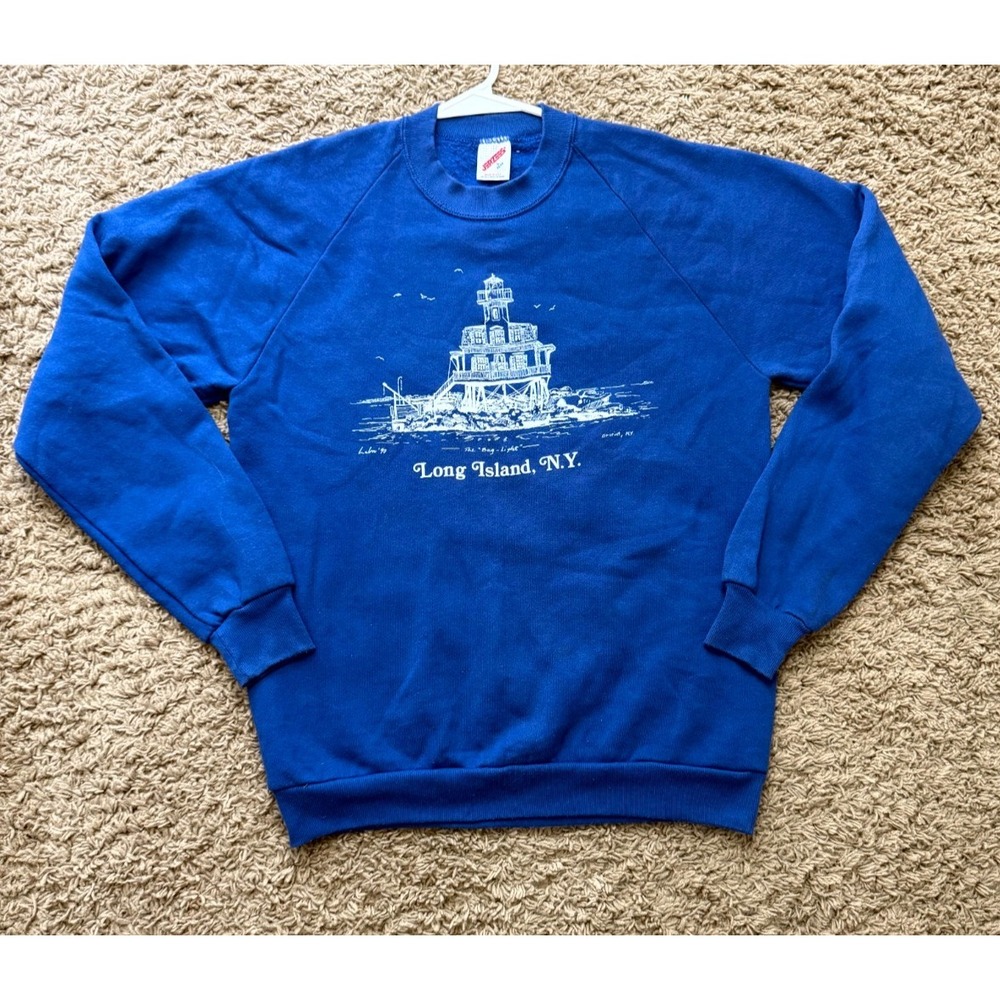 Vintage Lighthouse Sweatshirt Large Long Island New York Crew Neck Pullover